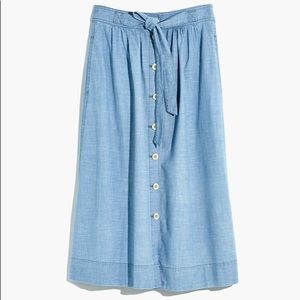 {Madewell} NWOT Tie Palisade Chambray Midi Skirt